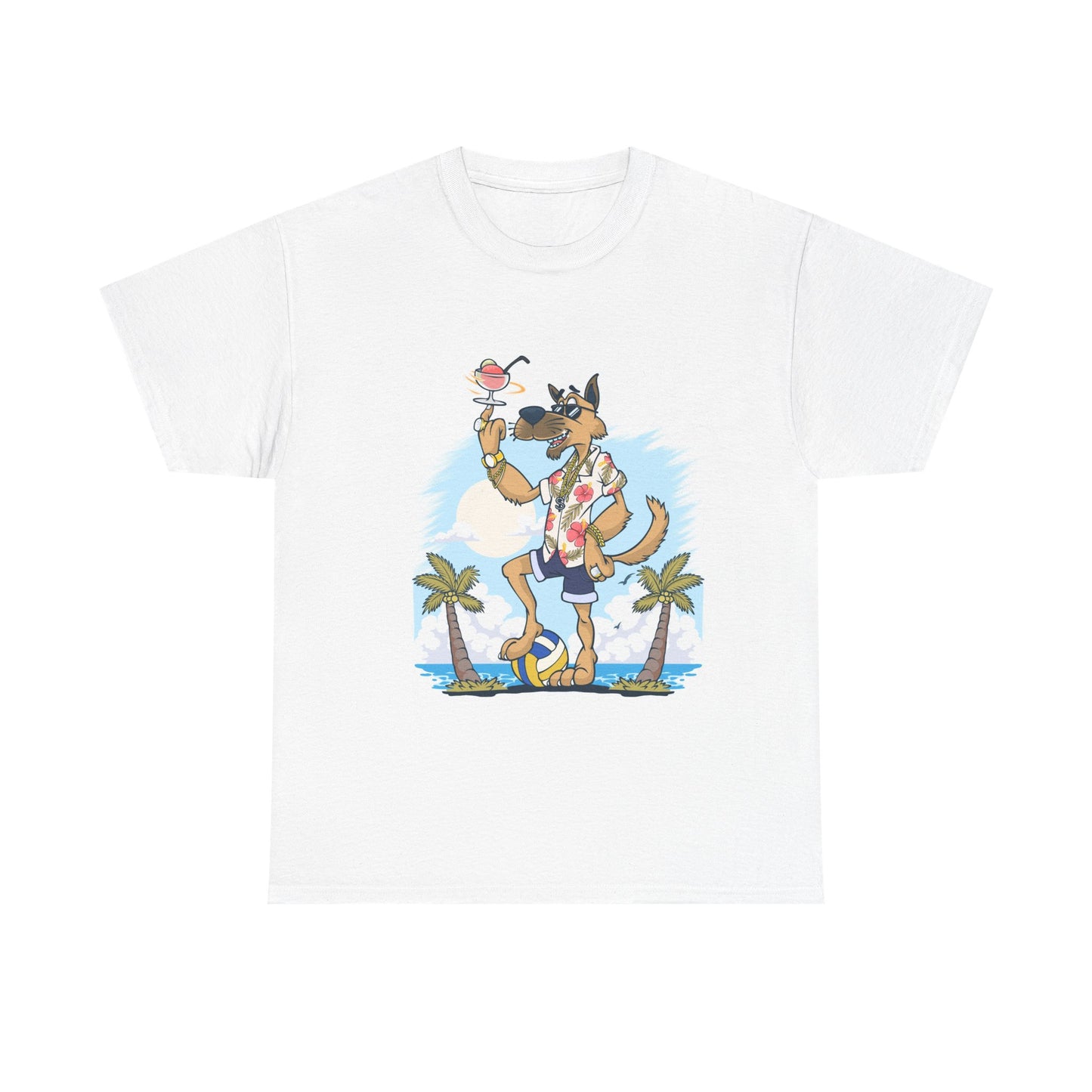 T-Shirt with Playful Dog Design - Unisex Summer Casual Tee, Beach Vibes, Gift for Dog Lovers, Funny Animal Shirt, Summer Apparel