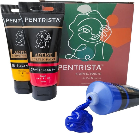 Acrylic Paint Primary Colors,6 Colors(75Ml/2.54Oz) Heavy Body Acrylic Set,Rich Pigment for Canvas Painting,Fabric & Rocks - Artist Grade Art Supplies Bulk for Adults Artists & Hobby Painters