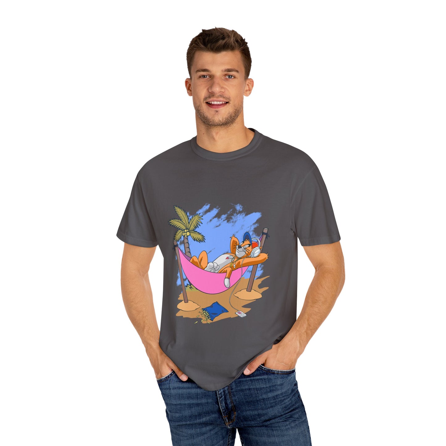 Chill Vibes T-Shirt, Unisex Relaxation Tee, Beach Day T-Shirt, Fun Summer Apparel, Cartoon Hammock Tee