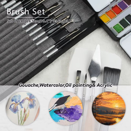 24Pcs Different Shape Sliver Grey Painting Brush Set for Gouache Watercolor Oil Painting Art Supplies Stationery