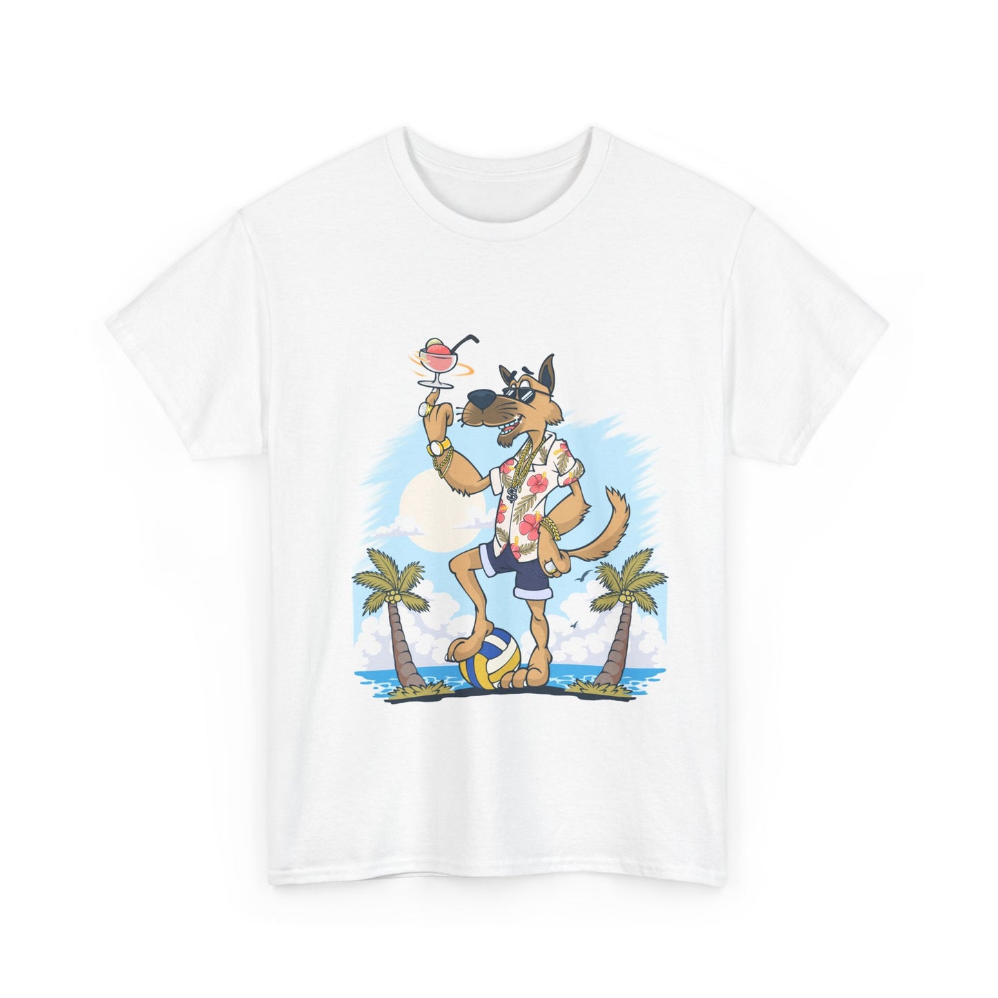 T-Shirt with Playful Dog Design - Unisex Summer Casual Tee, Beach Vibes, Gift for Dog Lovers, Funny Animal Shirt, Summer Apparel