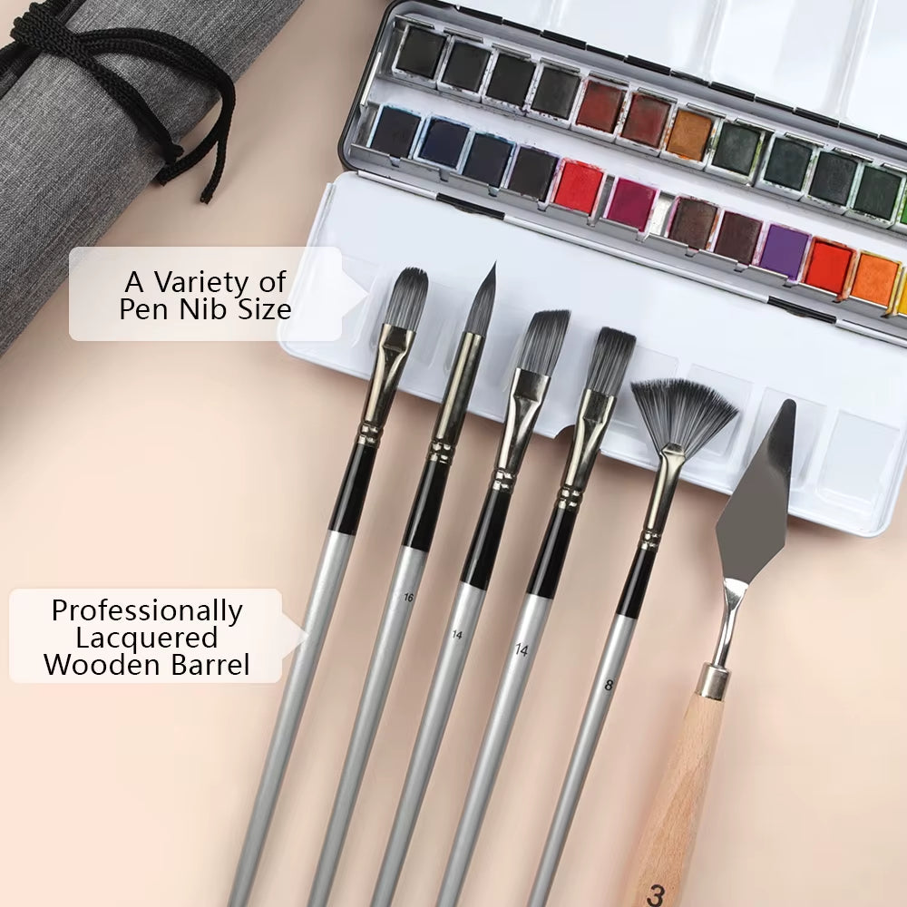 24Pcs Different Shape Sliver Grey Painting Brush Set for Gouache Watercolor Oil Painting Art Supplies Stationery